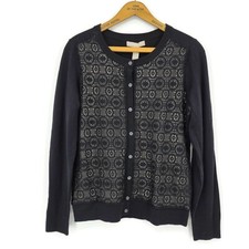 New Banana Republic Lace Front Cardi Sweater Womens Medium Black Nude Cardigan