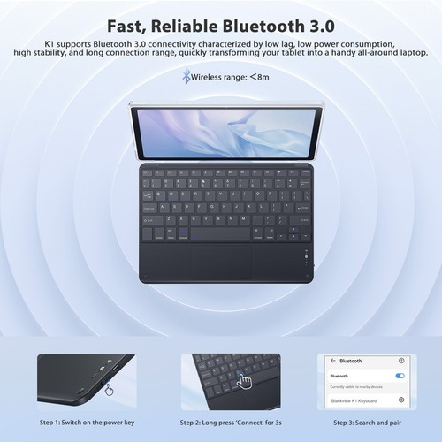 Clavier QWERTY Universel sans fil Bluetooth 3.0 PC Tablette Smartphone ordi Neu - Photo 11/11