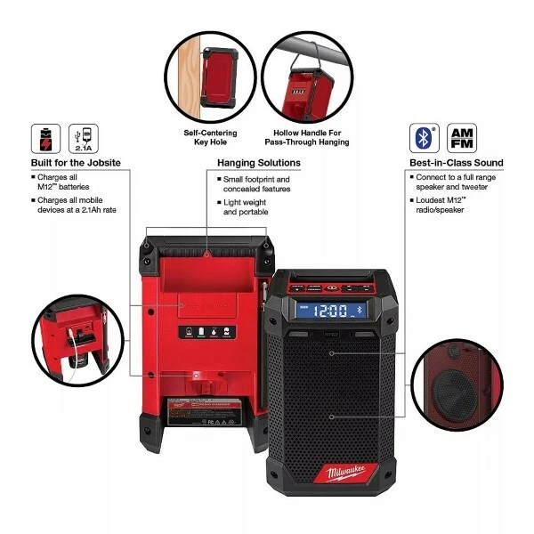Milwaukee CANADA 12V Li-Ion Cordless Bluetooth Jobsite Radio & Charger (BARE) - Image 2 of 4