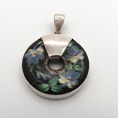 Anna King Sterling Silber Vergissmeinnicht Blumen Emaille Charm Anhänger groß 22gr