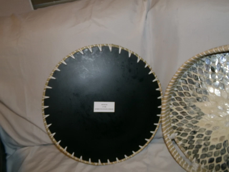 Rattan Serving Tray with Mother of Pearl Inlay - Decorative Wicker Tray - Image 3 of 3