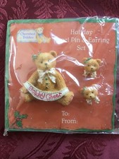 Cherished Teddies Holiday Lapel Pin&Earring Set