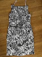 Calvin Klein Tiered Stretch Cotton Short Dress in Black/White Animal Print Sz 10