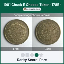 1981 Chuck E Cheese Token (178B) Pizzatime Theatre Winterpark FL Brass 25mm Rare