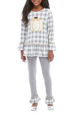 RARE EDITIONS Girls 8 Autumn Pumpkin Check 2pc Leggings Set NWT 64