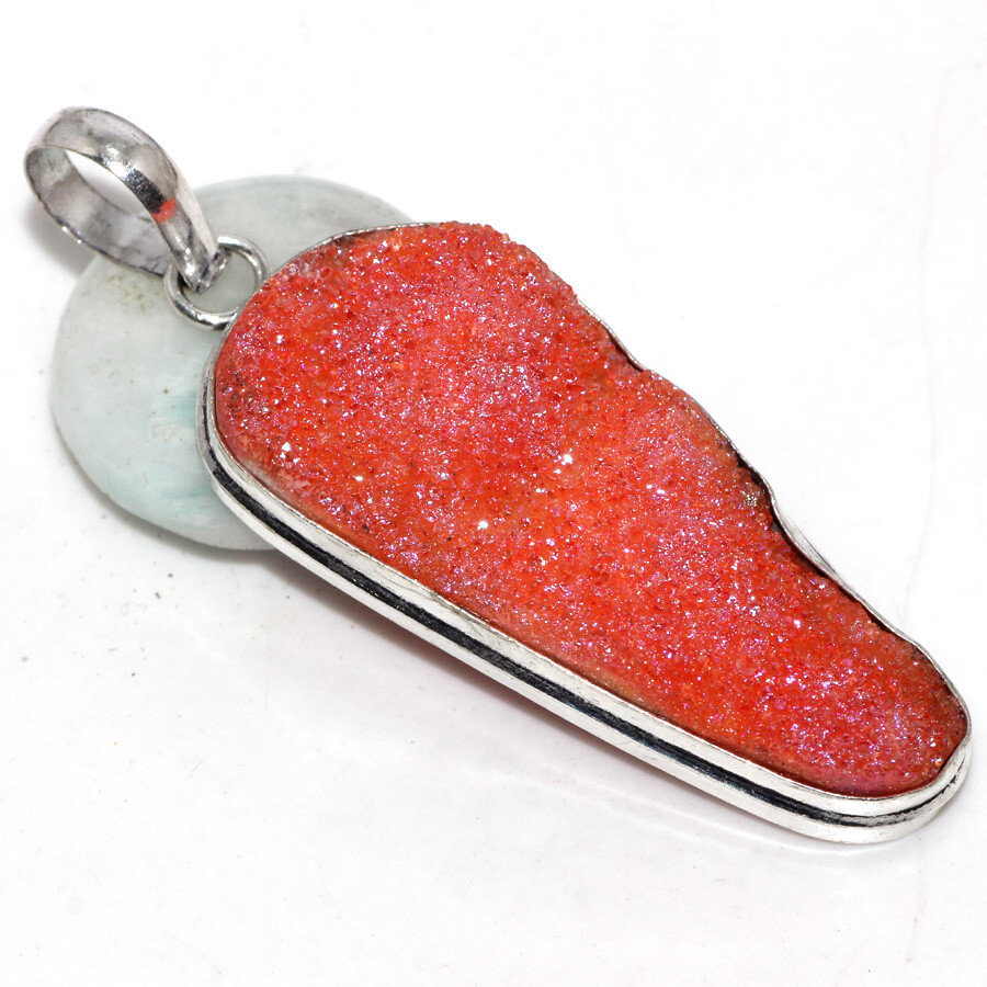 Titanium Druzy 925 Silver Plated Gemstone Handmade Pendant 2.5