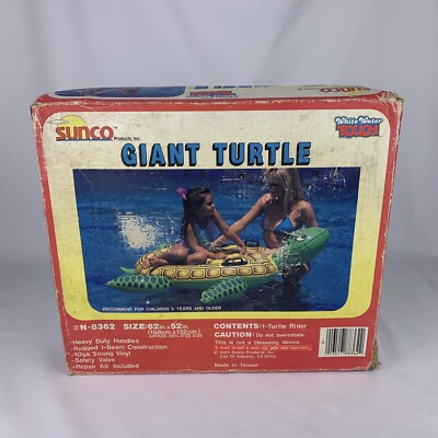 Vintage Sunco Giant Turtle Rider 62  x 52  Inflatable Pool Float 1988 #N-8362