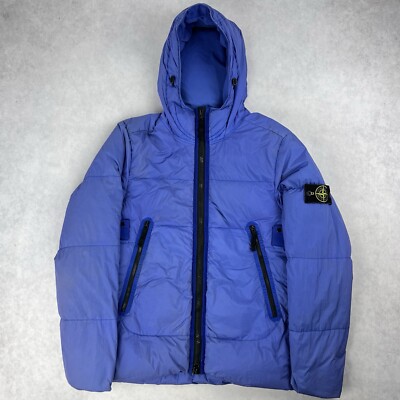 Stone Island Crinkle Reps Daunen gefütterte Jacke blau Mantel Small 2905
