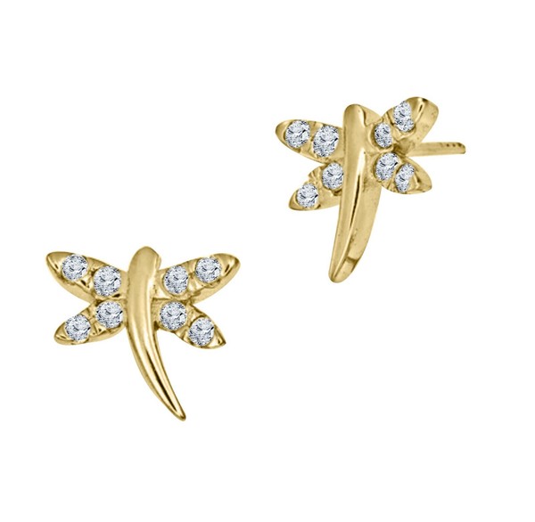 Alternate view of 0.10ct Diamonds Graceful Dragonfly Stud Earrings 14k Yellow Gold Plated