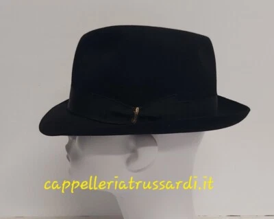 Chapeau Hat Hut BORSALINO En Feutre De Lapin NOIR Fabriqué En Italie - Photo 1/4