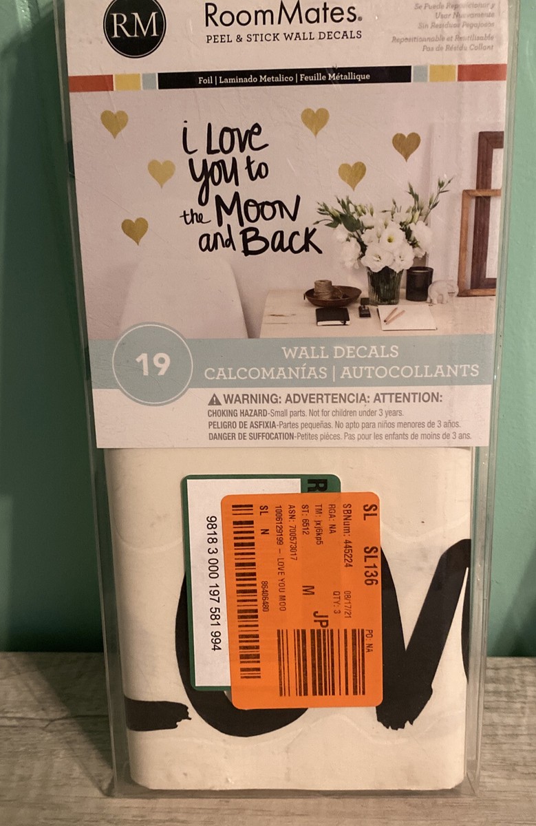 RoomMates Adesivi Murali Con Citazione Love You To The Moon - 19 Pezzi Rimovibili, Licenza Sagebrush