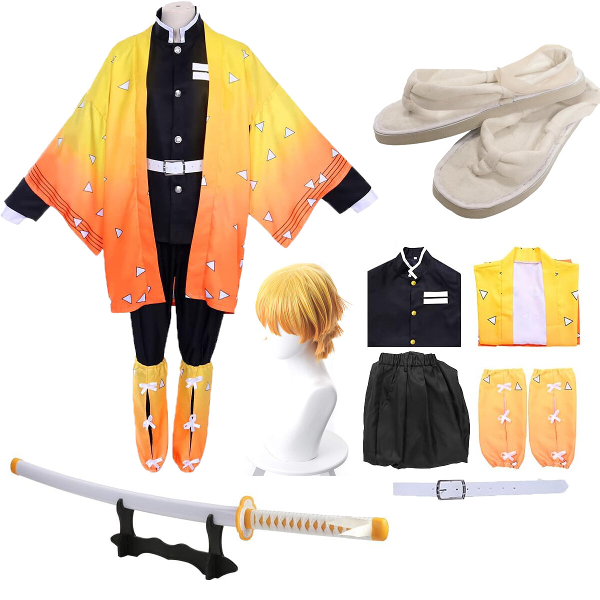 Cosplay Halloween Costume Agatsuma Zenitsu Kimono Cloak Outfit w