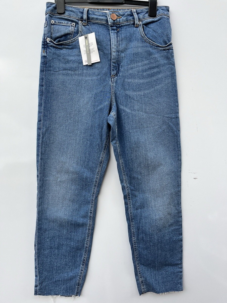 ASOS Farleigh High Waist Slim Mom Crop Jeans Mid Blue W30