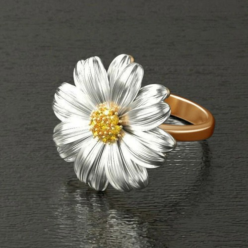 Elegantes anillos enchapados en oro amarillo de 18k con flores para mujer circonio circular talla 6-10 - Imagen 3 de 5