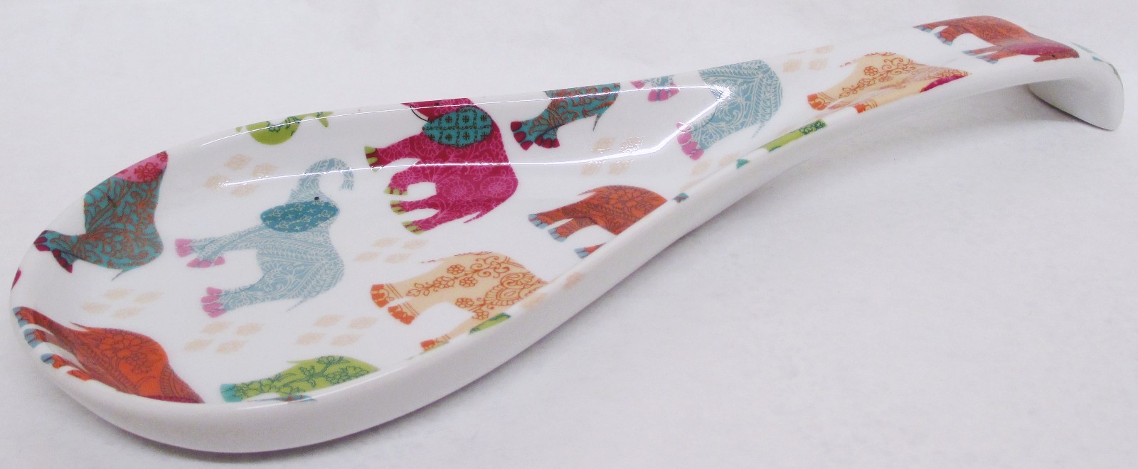 Patched Multicolour Elephants Spoon Rest Large Porcelain Ceramic Hand Decor UK