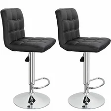 Set of 2 PU Leather Bar Stools W/Back 360 Degree Swivel Adjustable Square Chair