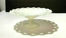Vintage Milk White Glass Lace Edge Pedestal Fruit Bowl Dish 11"