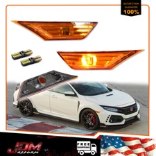 AMBER SIDE MARKER LAMP TURN SIGNAL LIGHTS W/ LED BULBS FOR 2016-2021 HONDA CIVIC