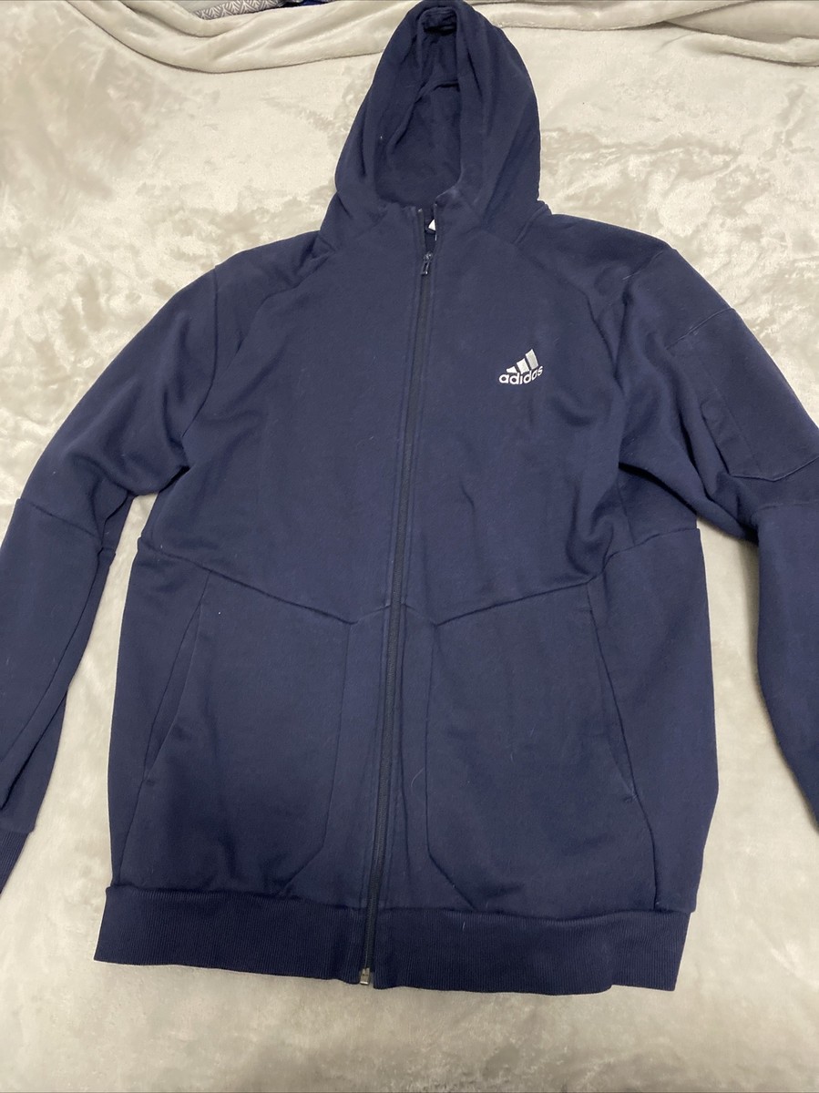 Adidas Full Zip Hoodie Mens Large Blue Cotton Blend Jersey Athletic Soccer