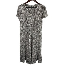 Talbots Size 14 Cream Leopard Chiffon V Neck Short Sleeve Dress Career Casual