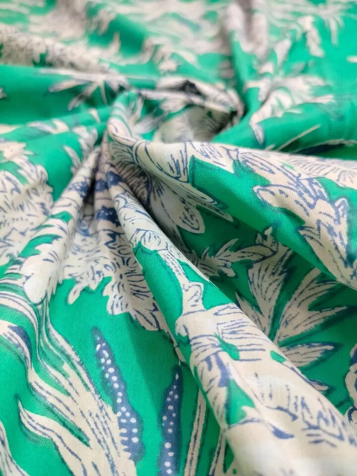 25 Yards Fabric Indian Green Floral Hand Printed Cotton Fabric Sewing Fabrics - Image 3 of 4