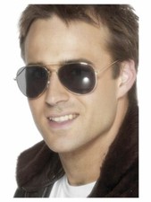 Smiffy's Men's Aviator Specs, Black, One Size Police ,Cop Gold Frame Glasses
