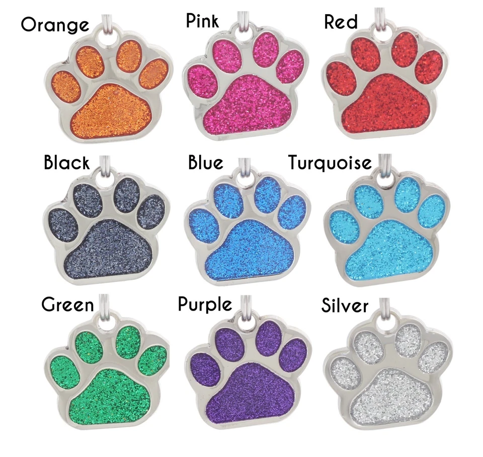 Deep Engraving, Glitter Paw Pet ID Tag, Custom Engraved, Dog Tags Personalized - Image 2 of 4