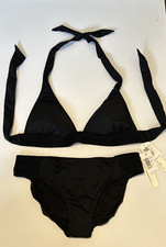 Kenneth Cole 8 Classic Bathing Swim Suit Black Halter Bikini Smocked Banded