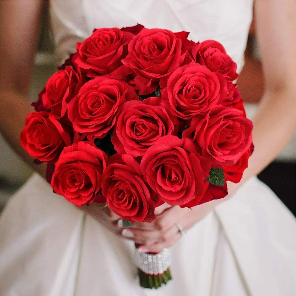 20× Red Silk Roses Artificial Flowers Realistic Bouquet Romantic Gift ...