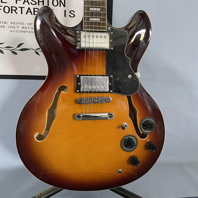 335 Custom Electric Guitar Hollow Sunburst Body Black Pickguard Chrome Parts 2H