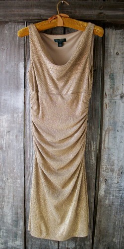 Ralph Lauren Gold Lame Holiday Dress Formal Shimme