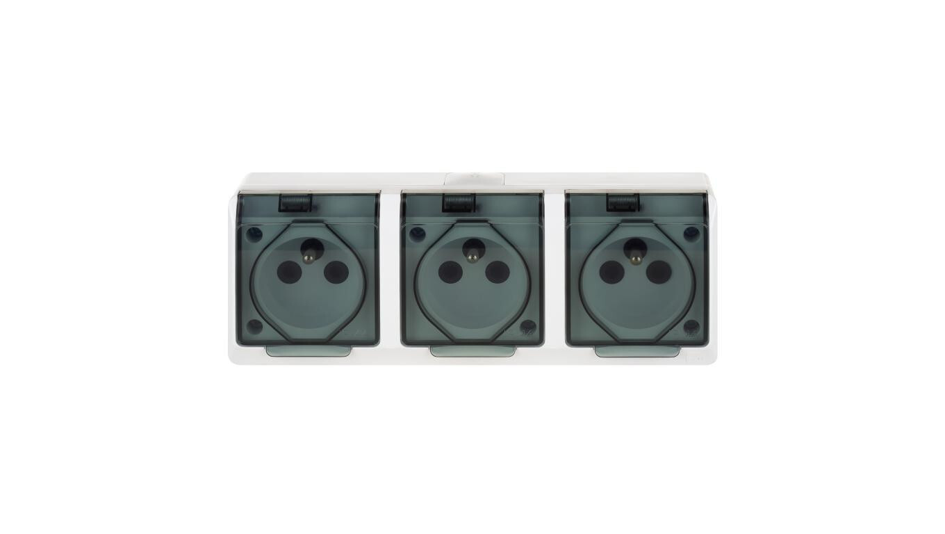 Hermes Hermetic triple surface-mounted socket with grounding and smoke fl /T2UK