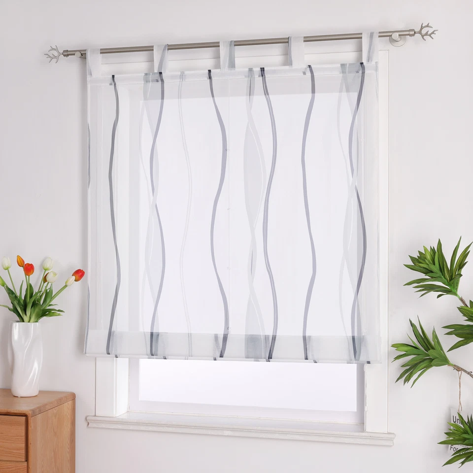 Transparent Raffrollo Wellen Raffgardine Schlaufen Voile Vorhang Küche Gardine - Bild 2 von 4