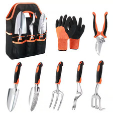 8 Piece Gardening Tools Set with Non Slip Ergonomic Handle and Heavy Duty Storag