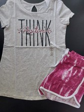 NWT Justice Girls Outfit Think Positive Top/Dolphin Shorts Size 8