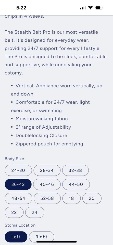 Stealth Belt Go Anywhere Do Anything Vertical-Cinturón de soporte de ostomía-lado izquierdo Foto 4 de 4
