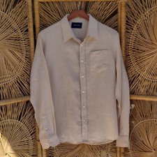 Jachs M Linen Button Down Long Sleeve Men's Beige Shirt