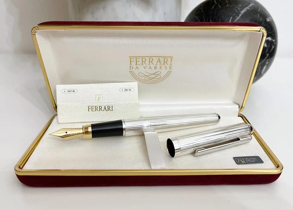 Ferrari da Varese penna stilografica vintage in argento 925% motivo a righe - Immagine 4 di 4