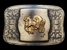 NE01106 VINTAGE 1970s  COVERED WAGON  OLD WEST BRASSTONE BELT BUCKLE