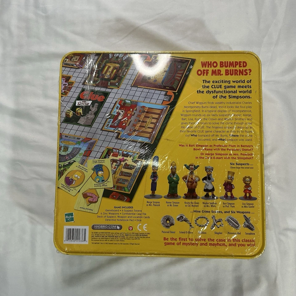 New The Simpsons Clue Board Game 2002 Tin Box Factory Sealed *Small Tear in Seal - Image 2 of 4