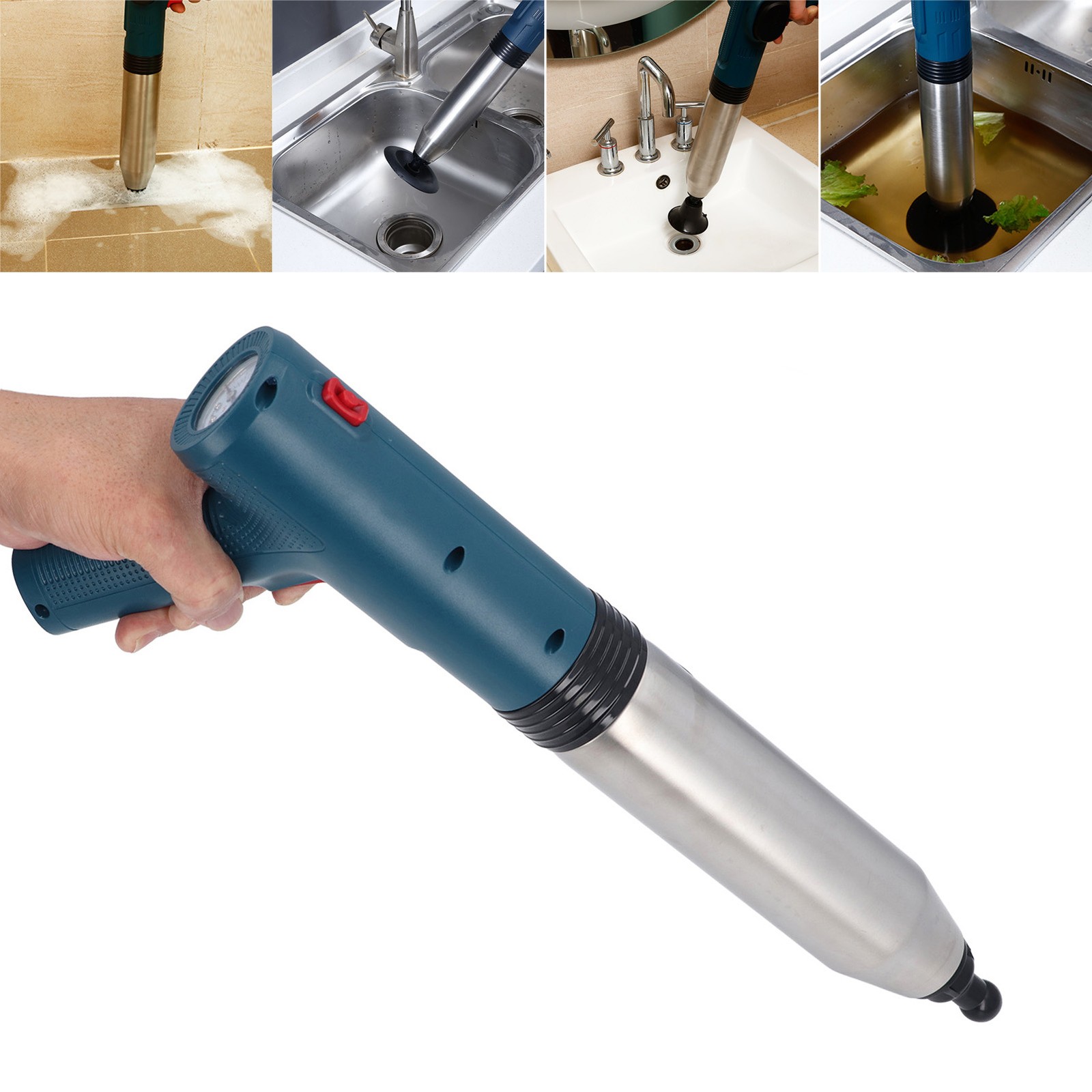 Electric Toilet Plunger Powerful Air Drain Clog Remover With Visual Gauge For ..