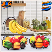 Obstkorb 2-StöCkig Mit Bananenhalter Metall Schwarz FüR KüChe GemüSekorb