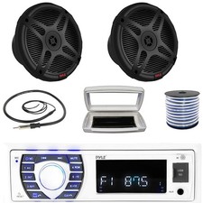 Pyle Single-DIN Marine MP3 Receiver W/ Cover, 2x 6.5" 600W Max Dual Speakers