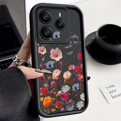 For Xiaomi 14T Poco X6 Redmi Note 14 13 12 Pro Silicone Flowers Phone Case Cover