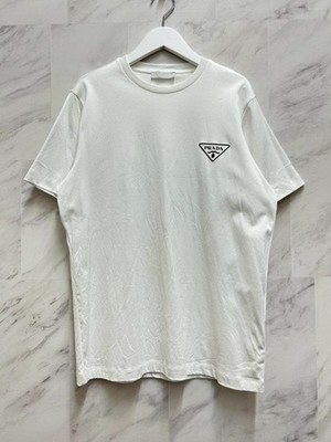 Prada Triangle Logo Print Short Sleeve T-Shirt White Good M Size