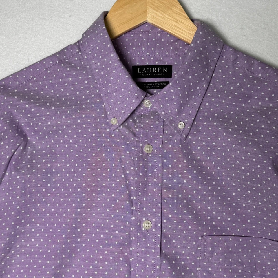 Mens Lauren Ralph Lauren Purple Polka Dot Button Down Casual Dress Shirt Large - Image 4 of 4