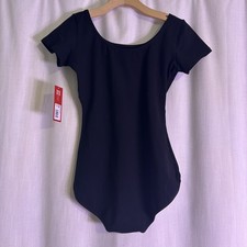 NWT Capezio black short sleeve ballet leotard adult women LX