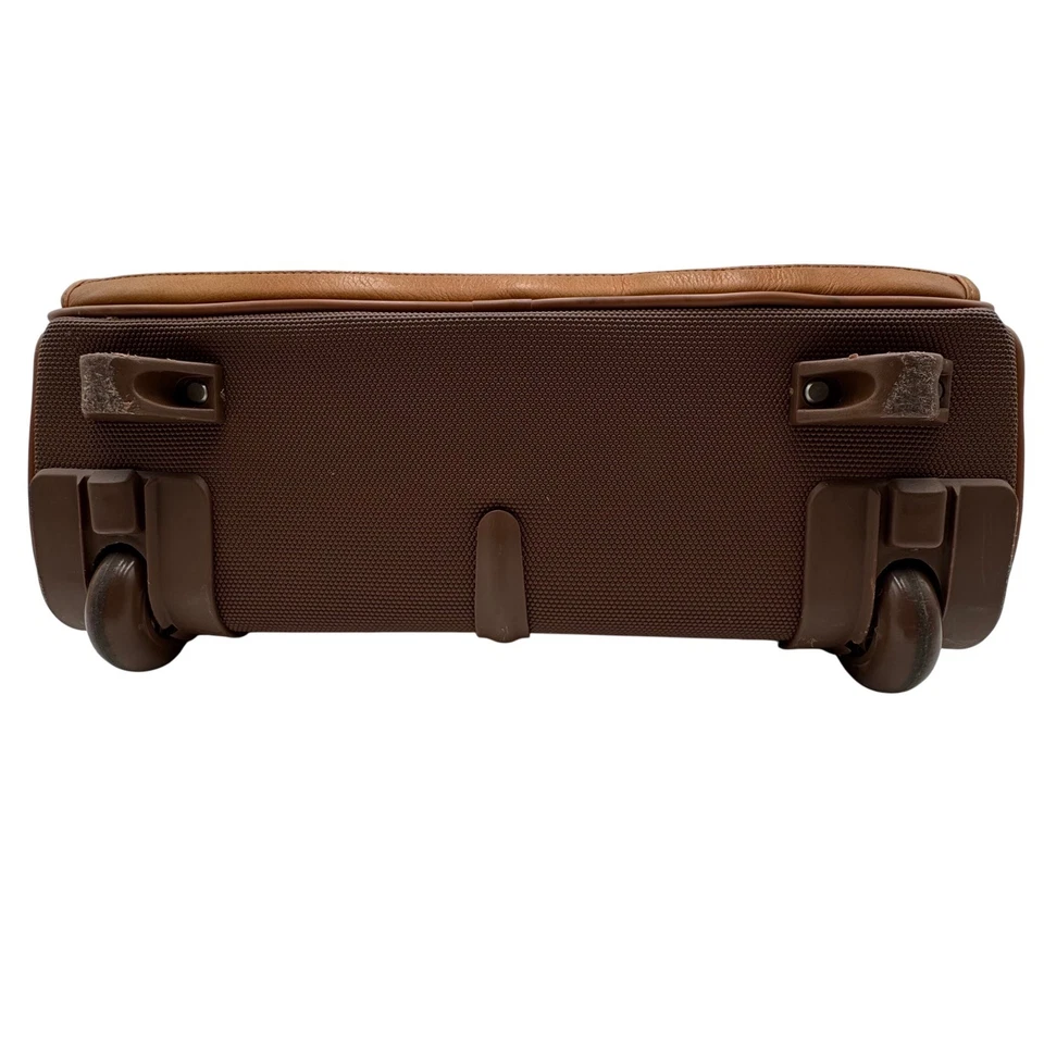 Solo Walker Leather Wheeled Catalog Laptop Briefcase Carry On Rolling Bag Tan - Image 4 of 4