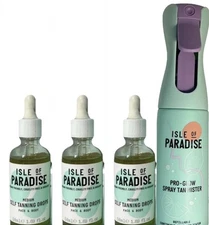 3 ISLE OF PARADISE MEDIUM SELF TANNING DROPS 1.69 oz ea with free MISTER BOTTLE