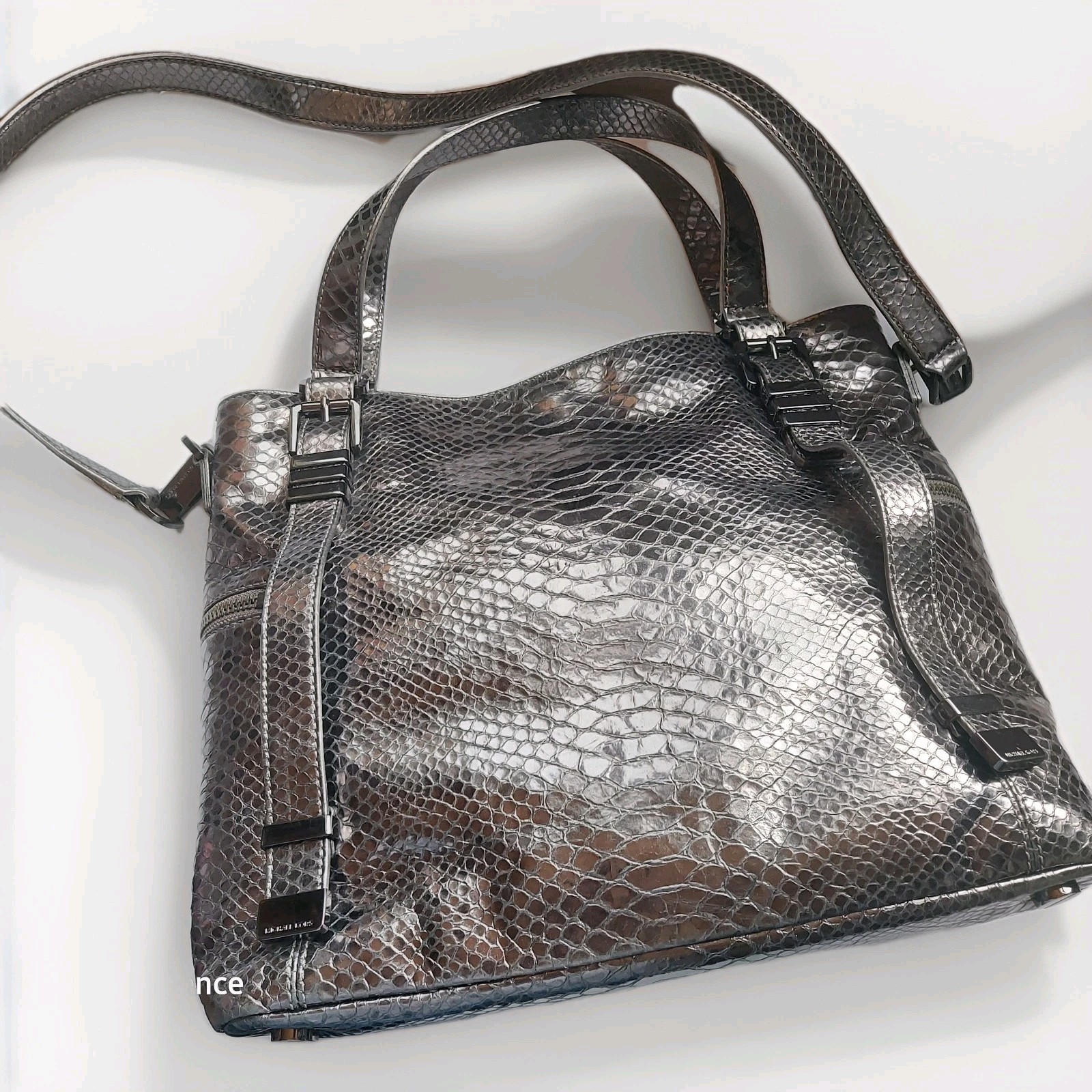Michael Kors Large Gunmetal Python Metallic Messe… - image 2
